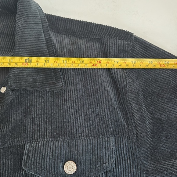 Zenana black corduroy jean jacket style shirt jacket shacket front raw hem - Picture 14 of 16